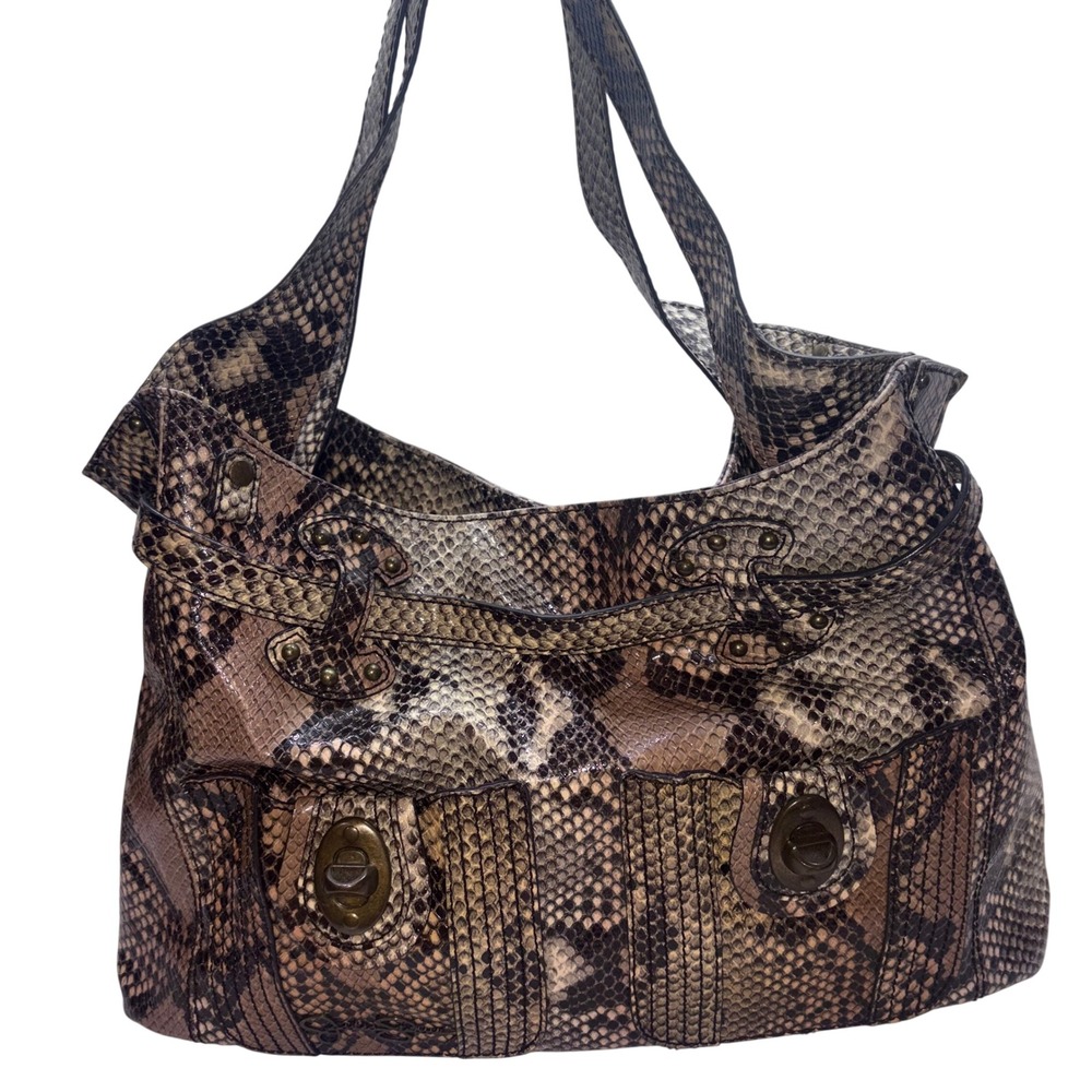 Y2K Hobo Bag Womens Large Brown Snakeskin Print Studded Jessica Simpson